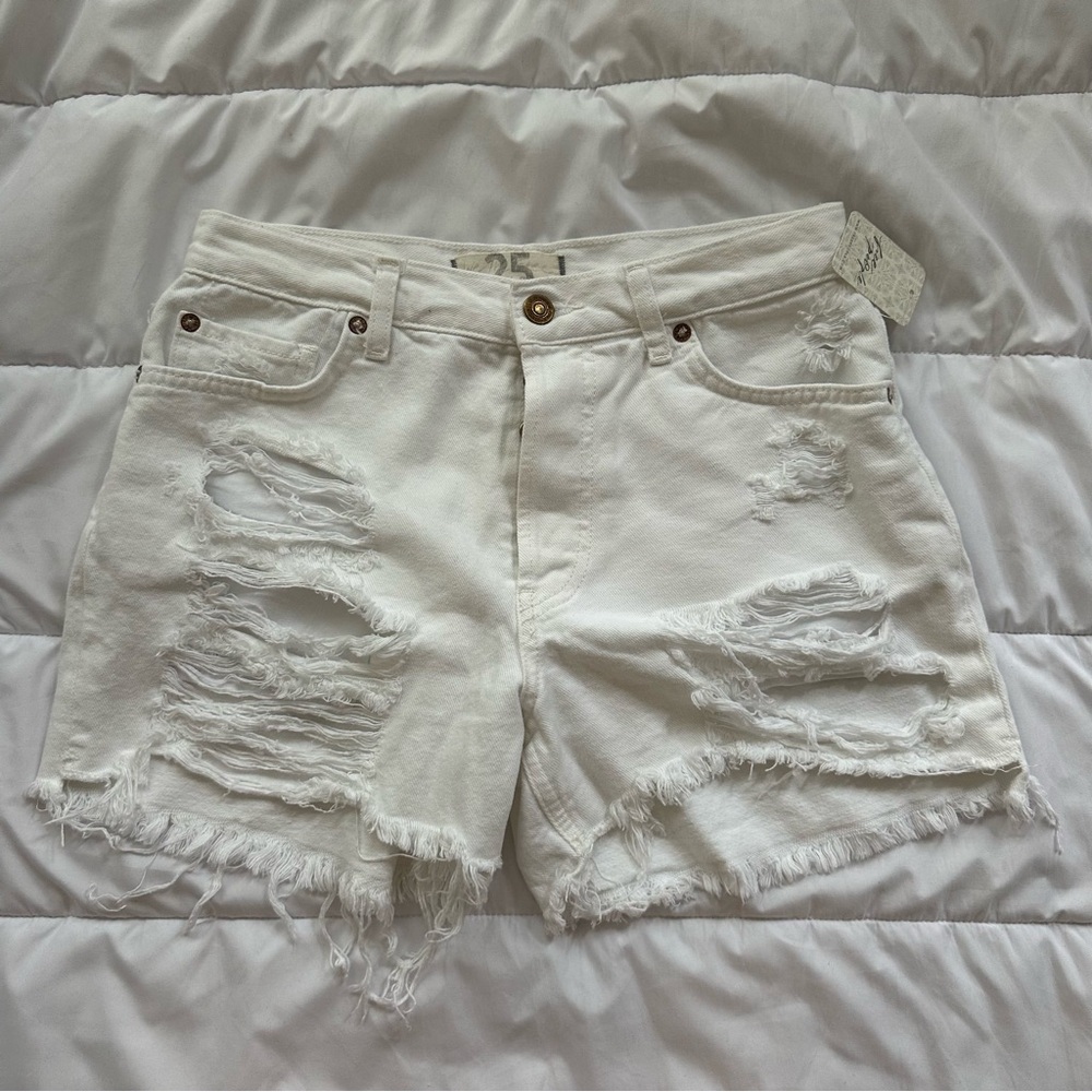 Free People White Jean Shorts Distressed Cut-Off